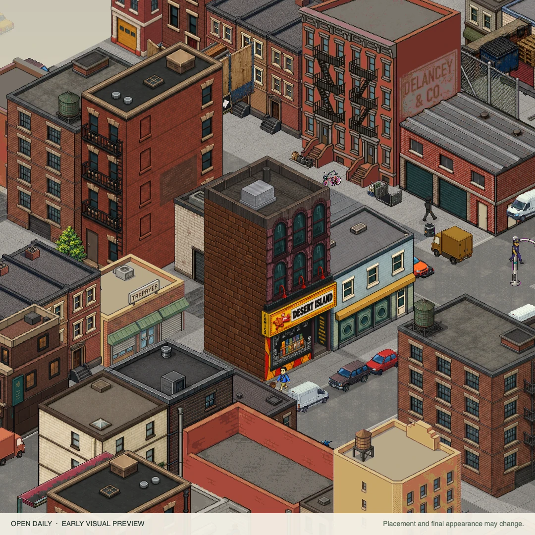 Pixel-art storefront of Desert Island