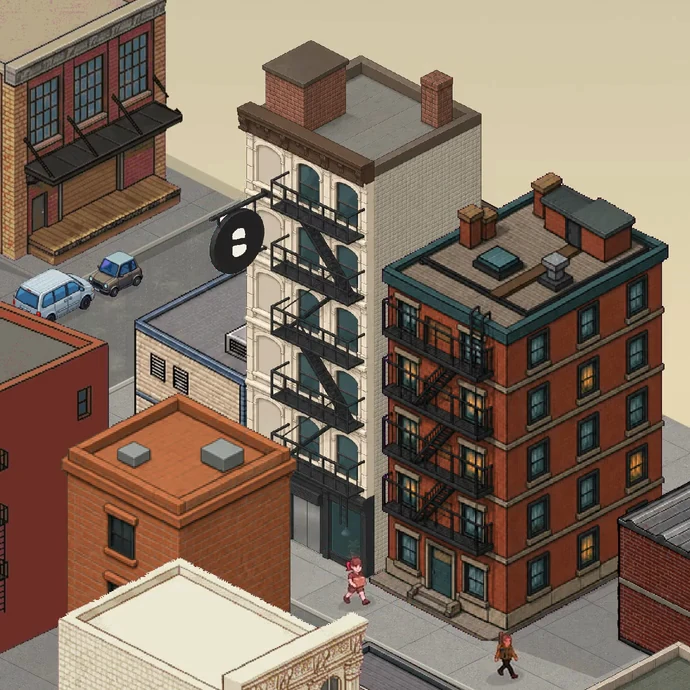 Pixel-art building of Sunday Afternoon